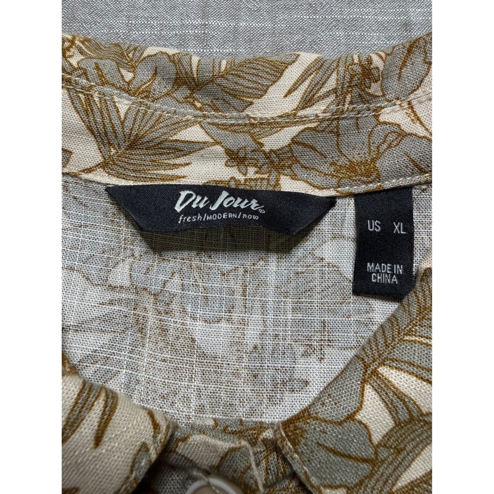 Du Jour Womens XL Giraffe Safari Print Linen Blend Button Down Shirt A378515 - Picture 4 of 9